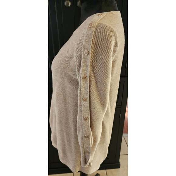 Rafaella Beige Sweater Womens Size Medium Button Detail 3/4 Sleeve - Picture 2 of 9